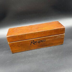 Vintage Wooden Recipe Box Kitchen Storage Hinged Lid 2 Compartments Retro As Is